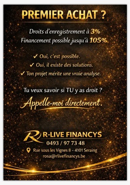 Premier achat ? Droits d’enregistrement à 3 % et financement possible jusqu’à 105 %.